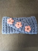 Headband - Denim Blue with pink daisies