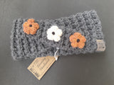 Headband - Silver with apricot + white flowers