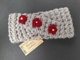 Headband - Oatmeal with red flowers