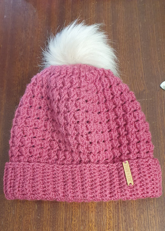 Beanie - Raspberry - NZ Corriedale Wool - Adult size