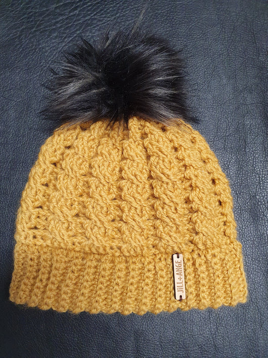 Beanie - Gold Wool Cable - Adult size
