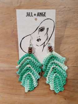 Green Fern Crochet Earrings